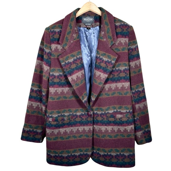 VINTAGE Italian Wool Southwest Print Single Breasted Structured Blazer - Picture 13 of 13